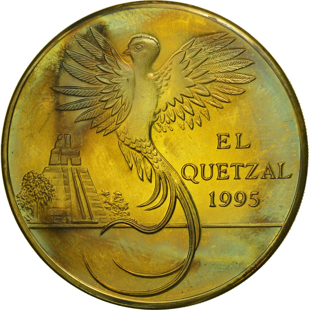 Monnaie, Guatemala, 10 Quetzales, 1995, Tower, SPL, Laiton, KM:2a.1