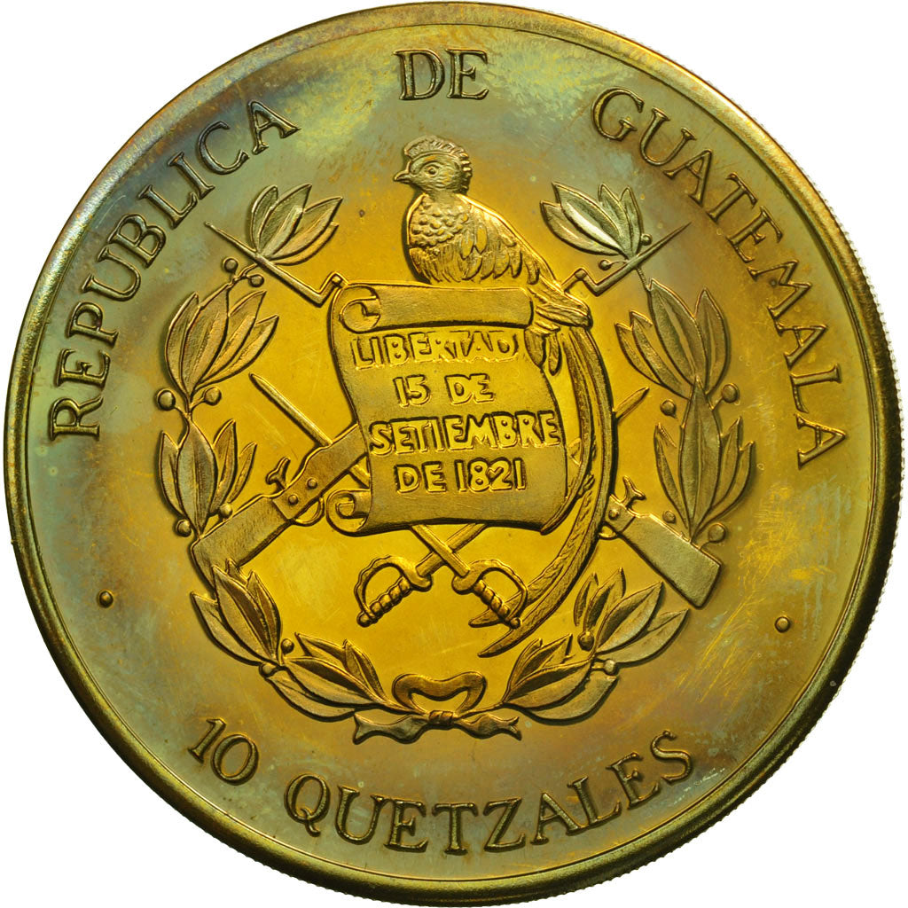 Monnaie, Guatemala, 10 Quetzales, 1995, Tower, SPL, Laiton, KM:2a.1