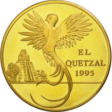 Coin, Guatemala, 10 Quetzales, 1995, Tower, MS(63), Gilt Alloy, KM:2b.1