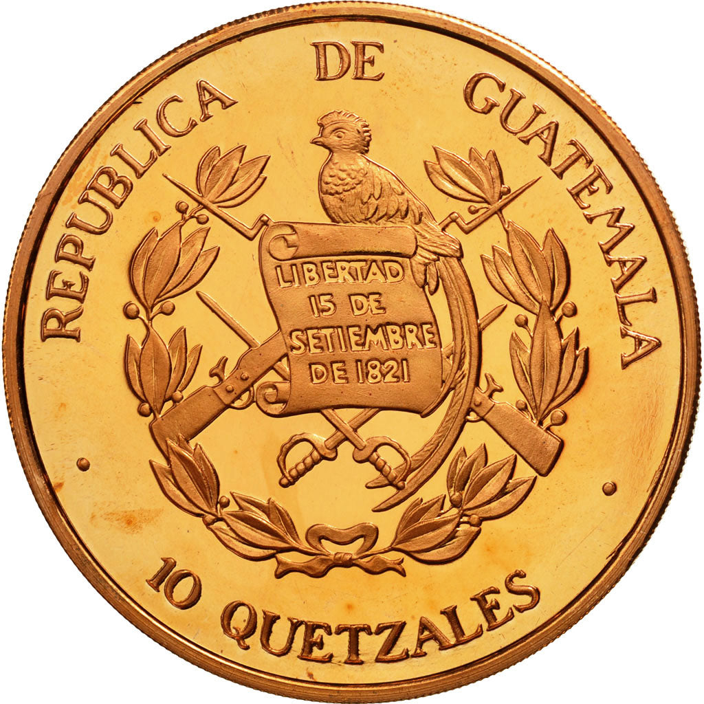 Coin, Guatemala, 10 Quetzales, 1995, Tower, MS(63), Copper, KM:2e.1