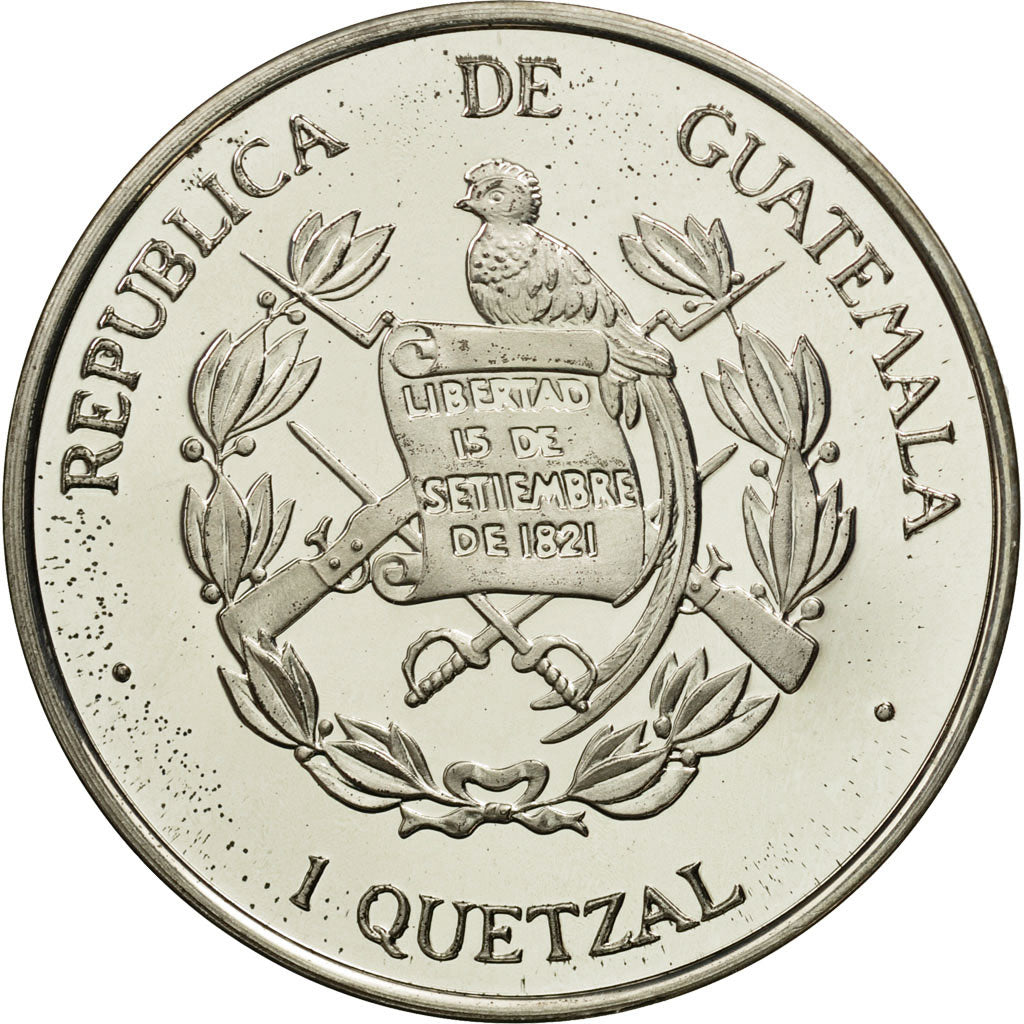 Coin, Guatemala, Quetzal, 1995, Tower, MS(63), Silver, KM:1.2