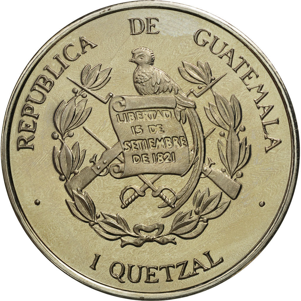 Moneta, Guatemala, Quetzal, 1995, Tower, MS(63), Miedź-Nikiel, KM:1f.2