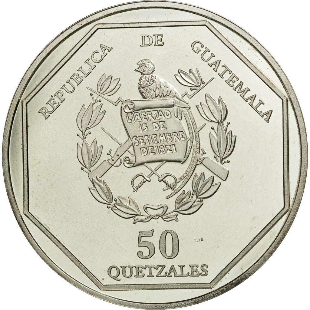 Coin, Guatemala, 50 Quetzales, 1995, Tower, MS(63), Silver, KM:3.2