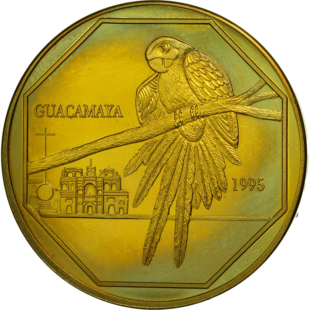 Moneta, Guatemala, 50 Quetzales, 1995, Tower, MS(63), Mosiądz, KM:3a.2