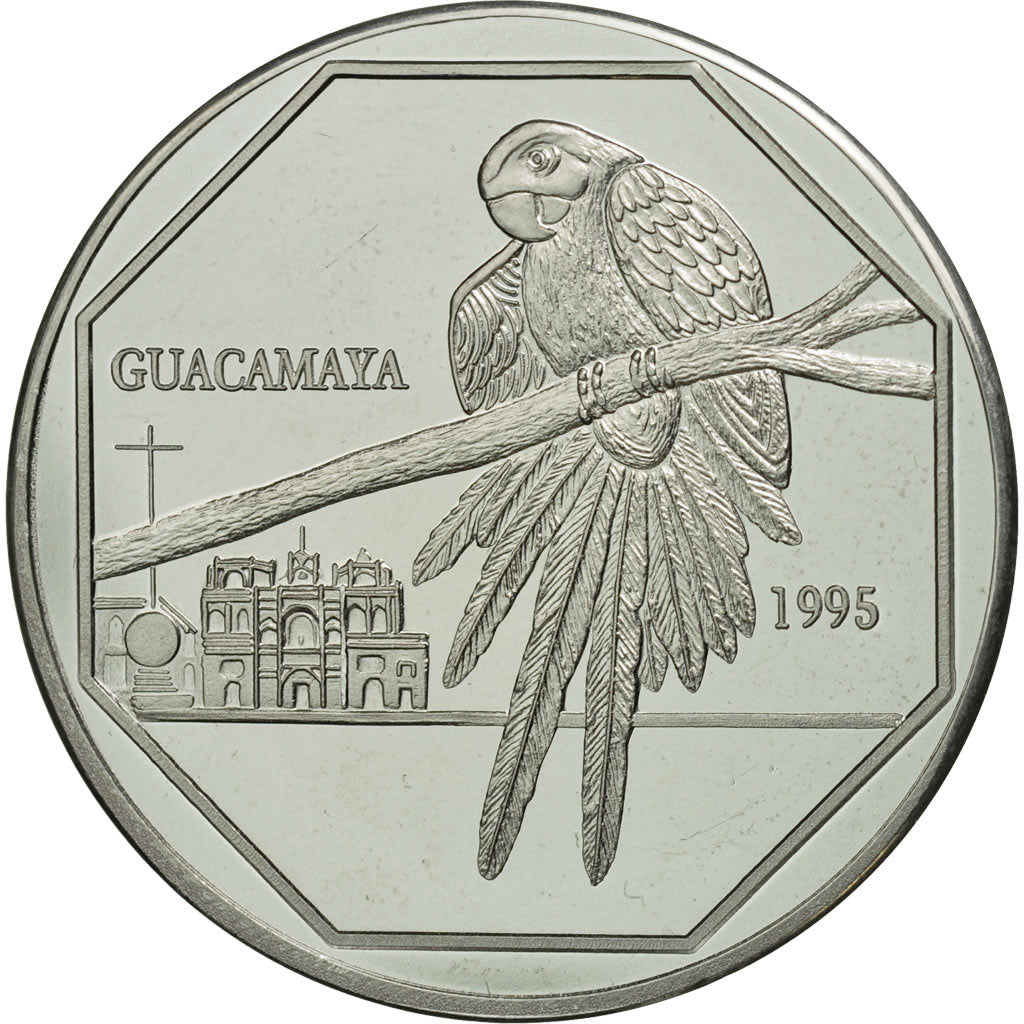 Coin, Guatemala, 50 Quetzales, 1995, Tower, MS(63), Aluminum, KM:3d.2