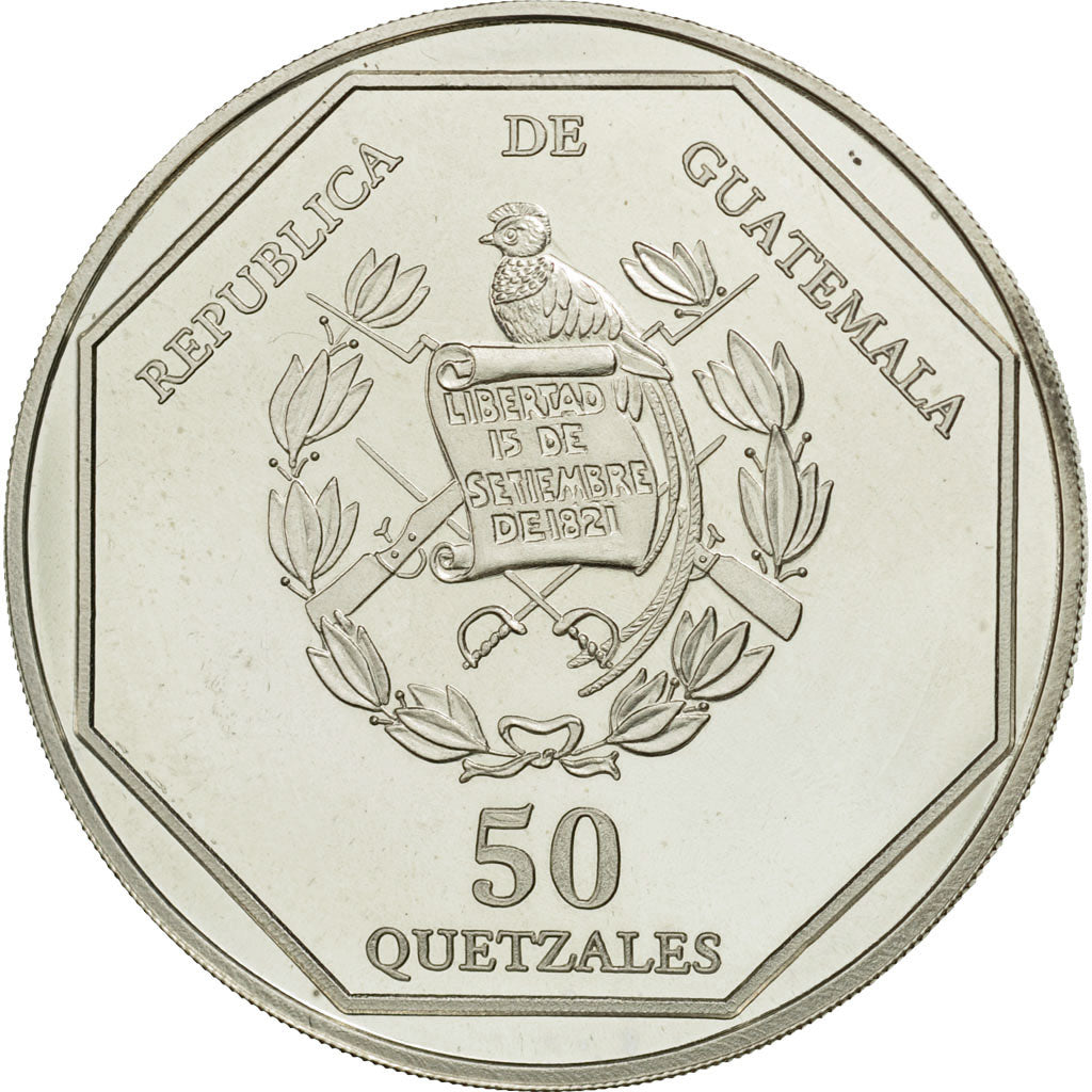 Coin, Guatemala, 50 Quetzales, 1995, Tower, MS(63), Silver, KM:3.1