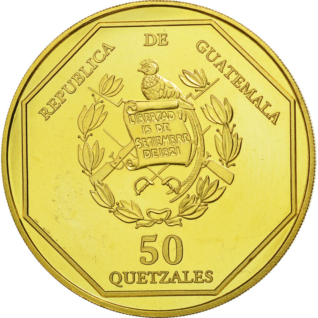Moneta, Guatemala, 50 Quetzales, 1995, Tower, SPL, Lega dorata, KM:3b.1