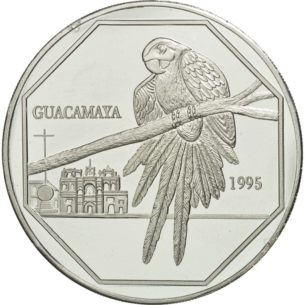 Coin, Guatemala, 50 Quetzales, 1995, Tower, MS(63), Aluminum, KM:3d.1