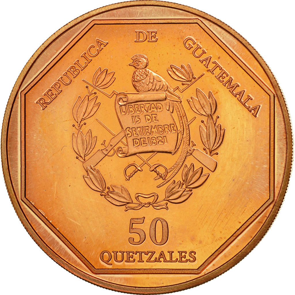 Moneda, Guatemala, 50 Quetzales, 1995, Tower, SC, Cobre, KM:3e.1