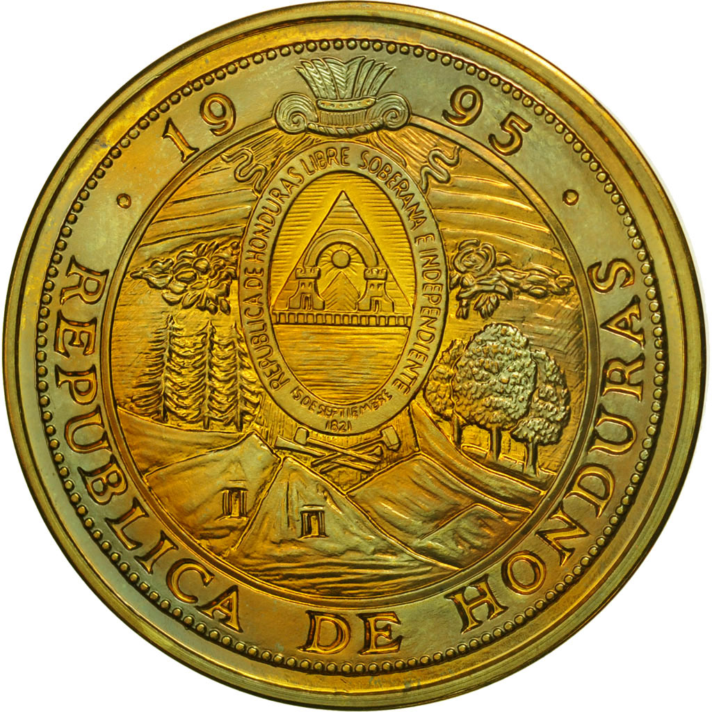 Moneda, Honduras, 10 Lempiras, 1995, Tower, SC, Latón, KM:1a.2