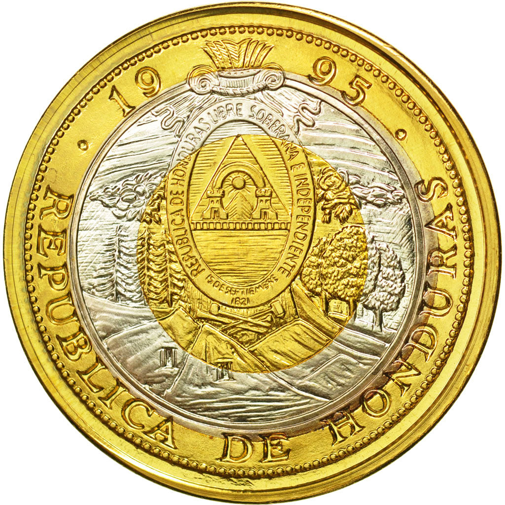 Honduras, 10 Lempiras, 1995, Tower, SC, Trimetálico, KM:1c.2