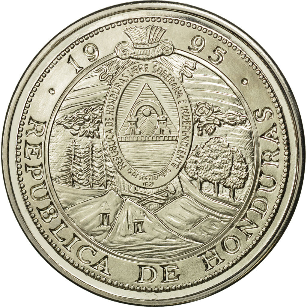 Coin, Honduras, 10 Lempiras, 1995, Tower, MS(63), Copper-nickel, KM:1f.2