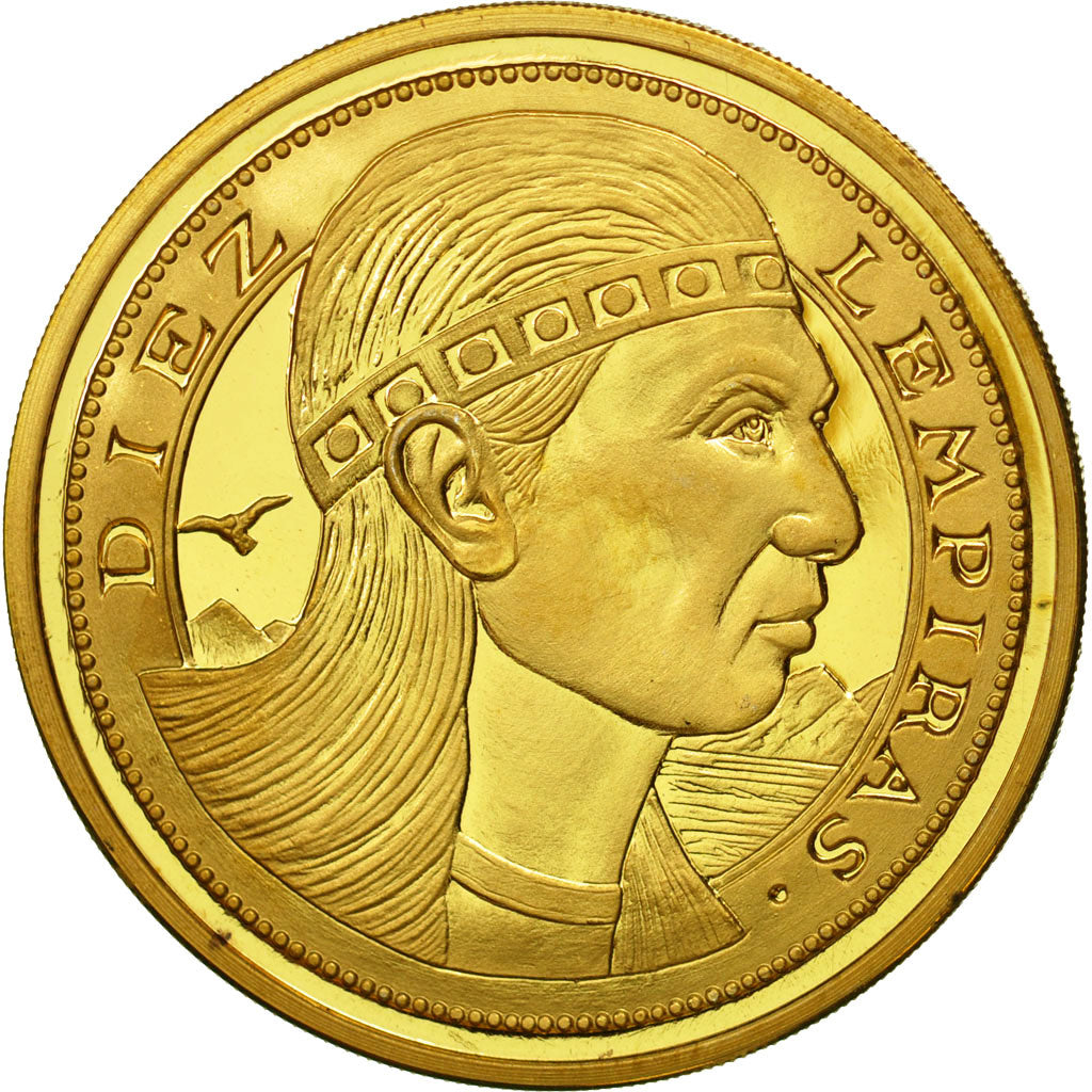 Moneda, Honduras, 10 Lempiras, 1995, Tower, SC, Gilt Alloy, KM:1b.1