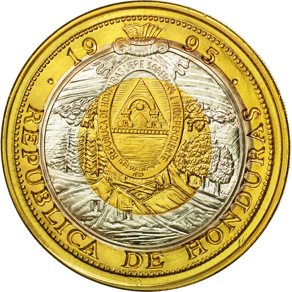 Monnaie, Honduras, 10 Lempiras, 1995, Tower, SPL, Tri-Metallic, KM:1c.1