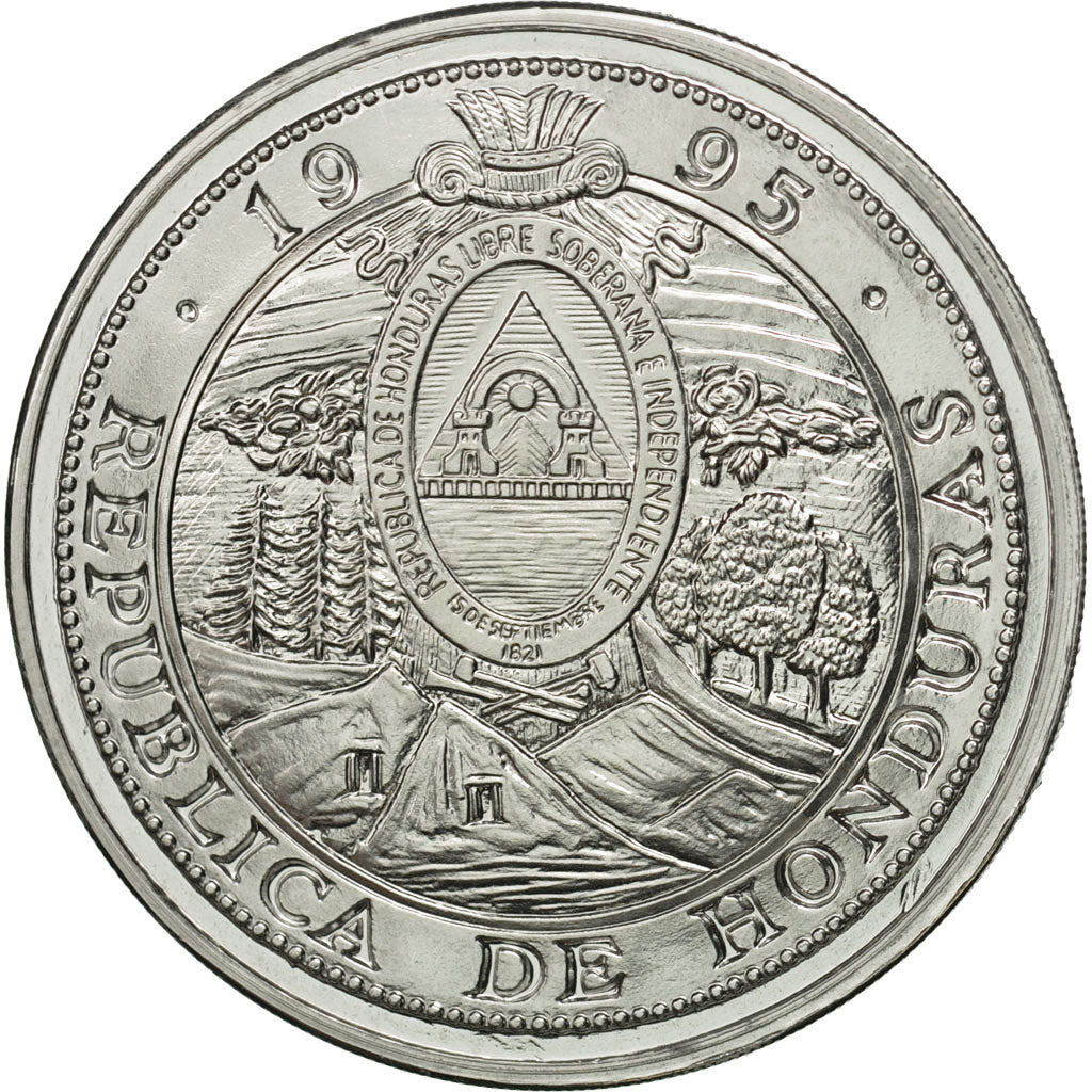 Moneda, Honduras, 10 Lempiras, 1995, Tower, SC, Aluminio, KM:1d.1