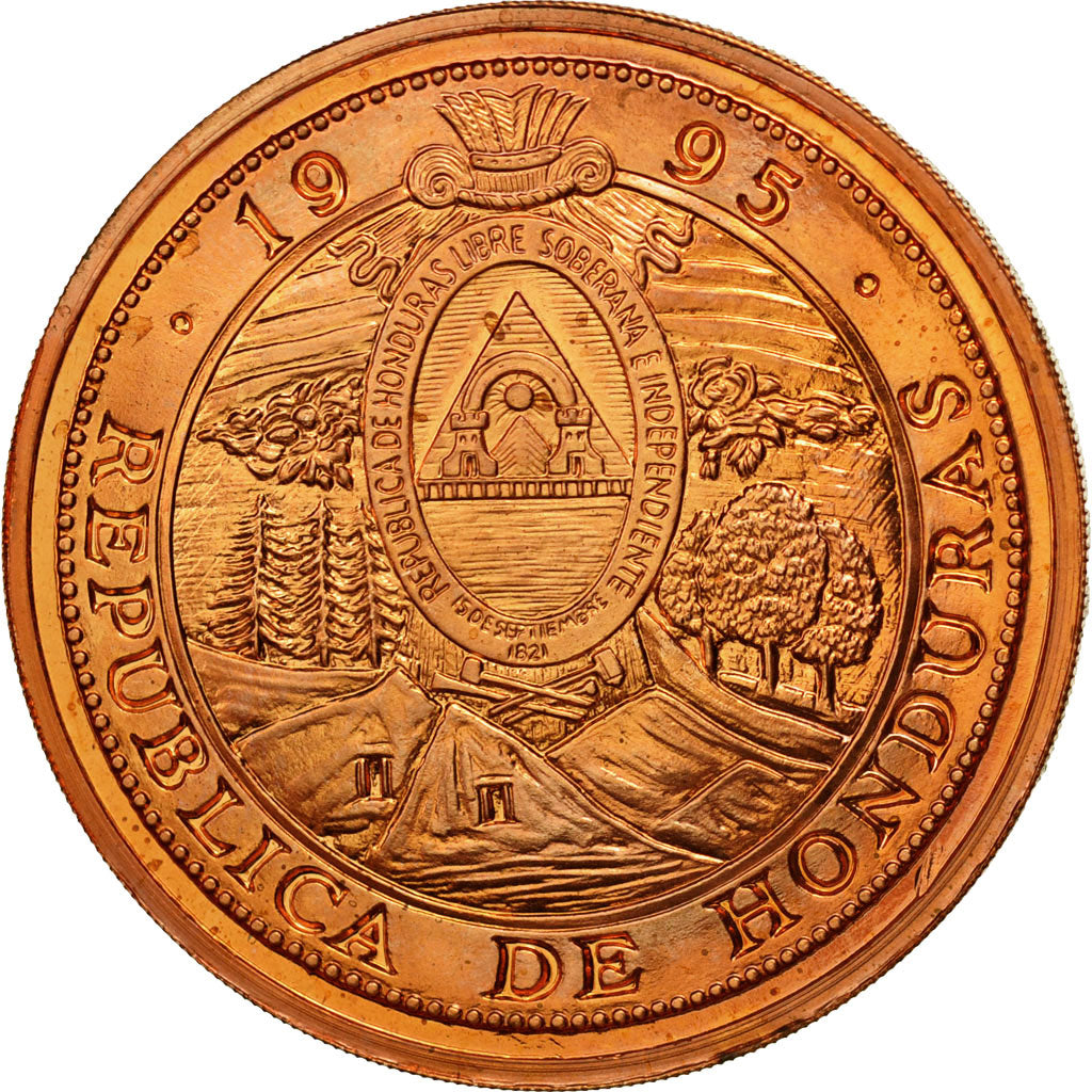 Moneda, Honduras, 10 Lempiras, 1995, Tower, SC, Cobre, KM:1e.1