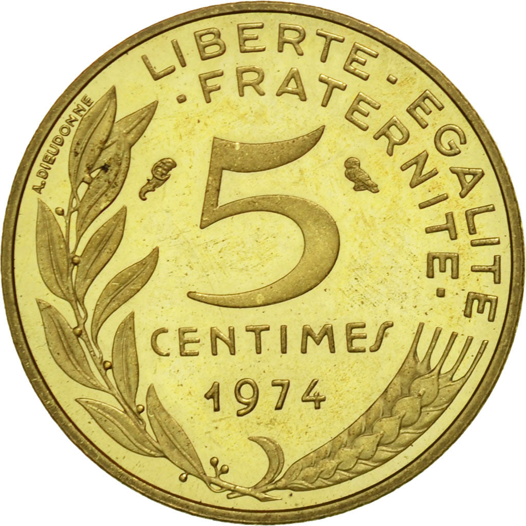 Coin, France, 5 Centimes, 1974, Paris, MS(63), Aluminum-Bronze, KM:P488