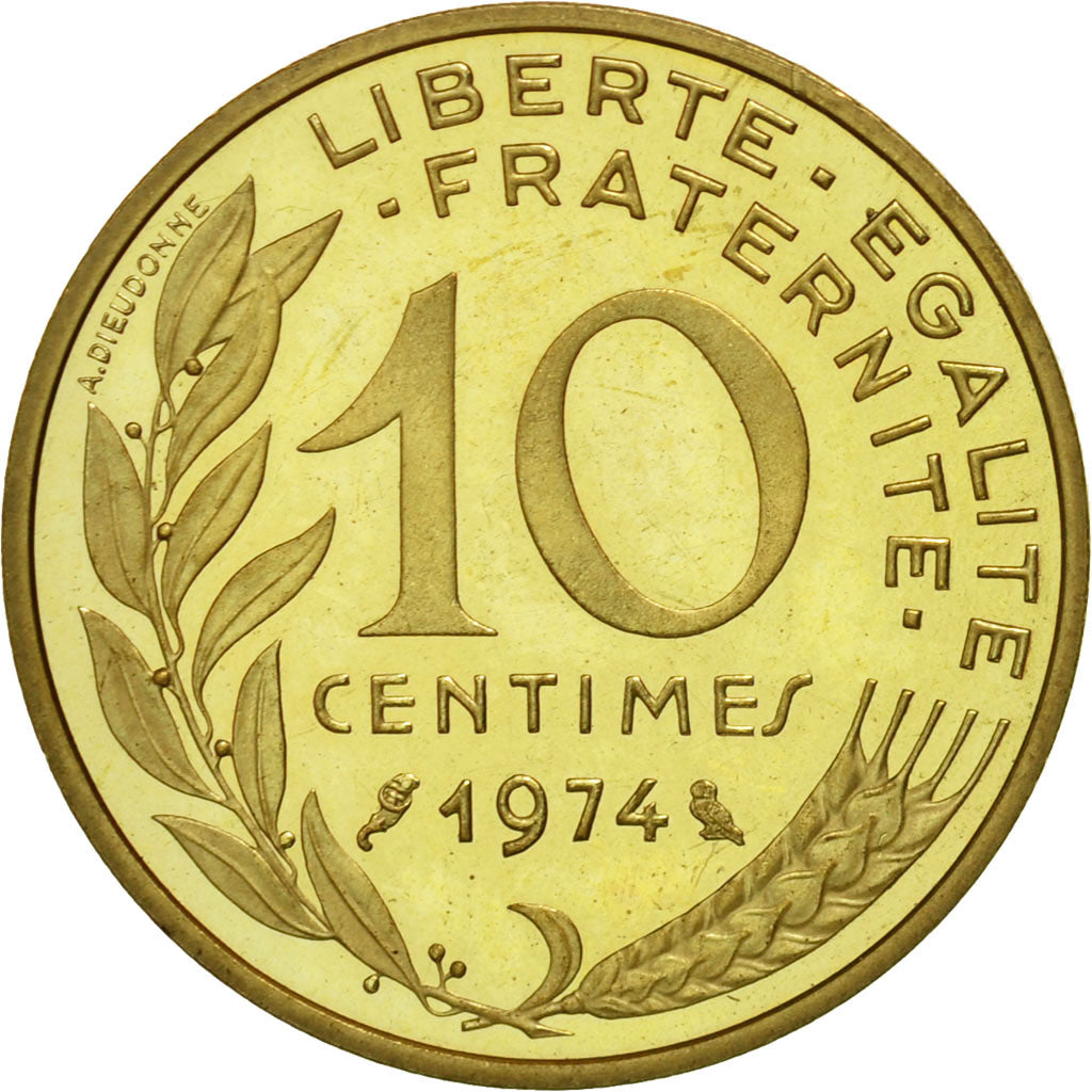 Munten, Frankrijk, 10 Centimes, 1974, Paris, UNC-, Aluminum-Bronze, KM:P491