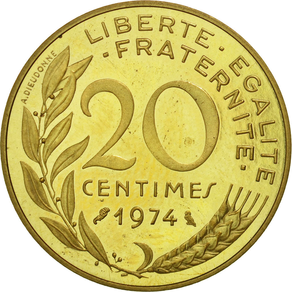Moneda, Francia, 20 Centimes, 1974, Paris, SC, Aluminio - bronce, KM:P494