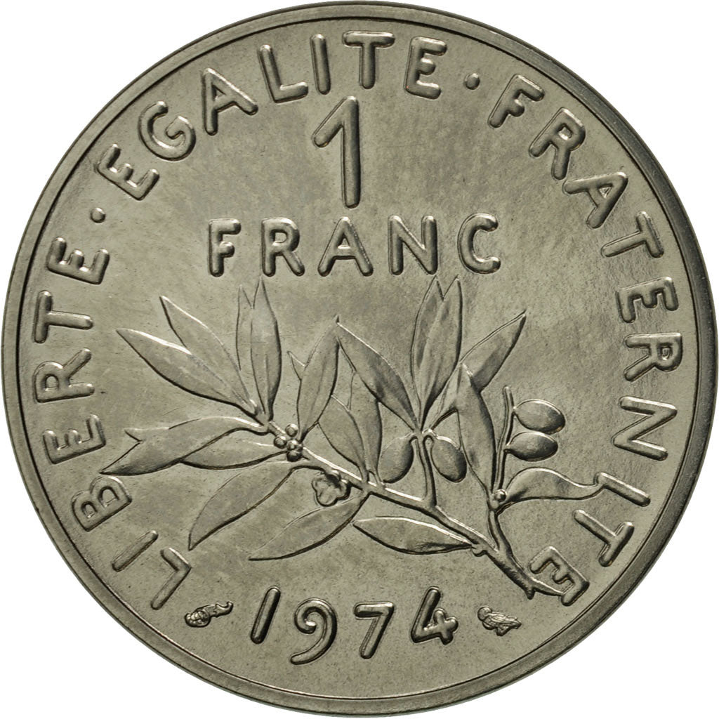 Coin, France, Franc, 1974, Paris, MS(63), Nickel, KM:P500, Gadoury:104.P1