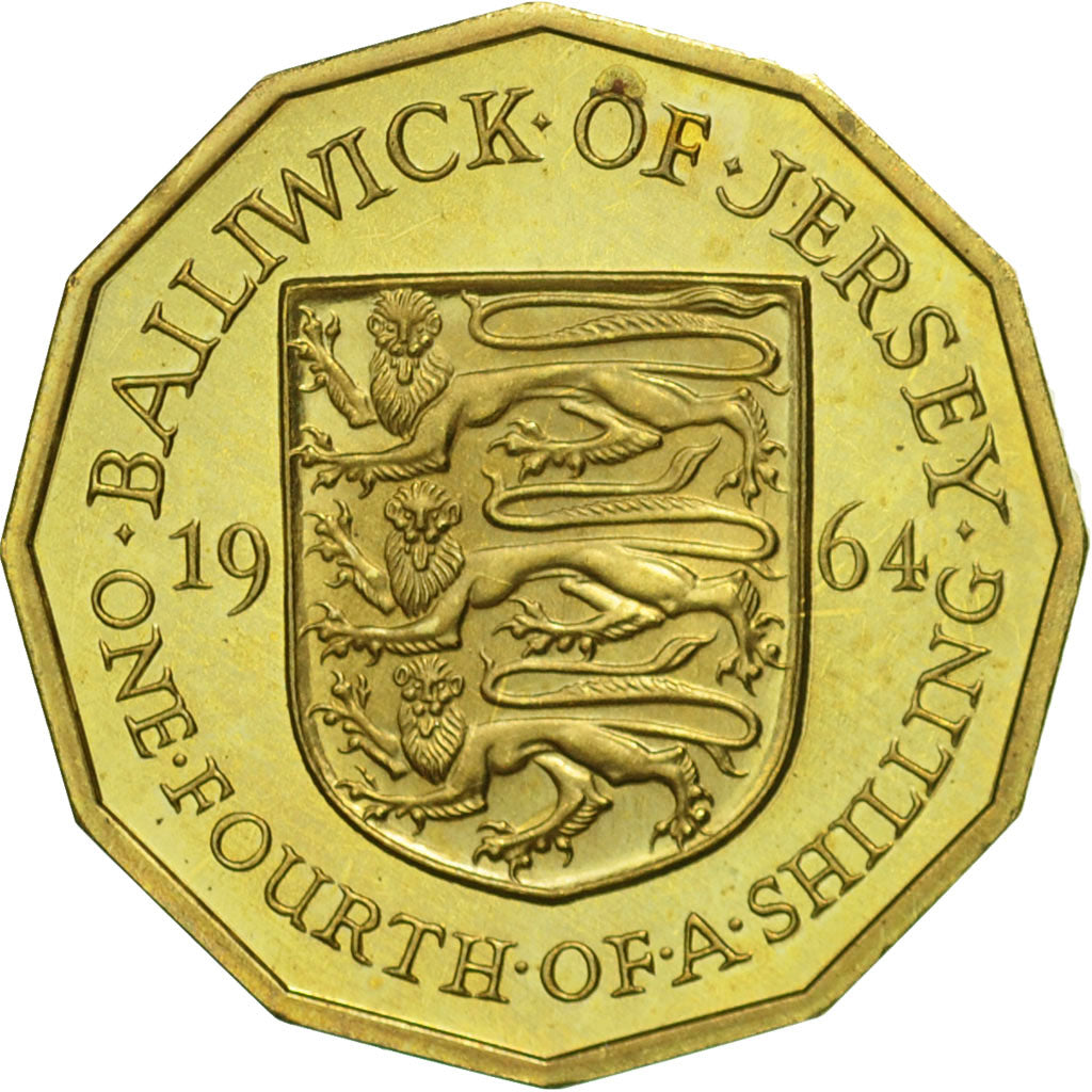 Coin, Jersey, Elizabeth II, 1/4 Shilling, 3 Pence, 1964, MS(63), Nickel-brass