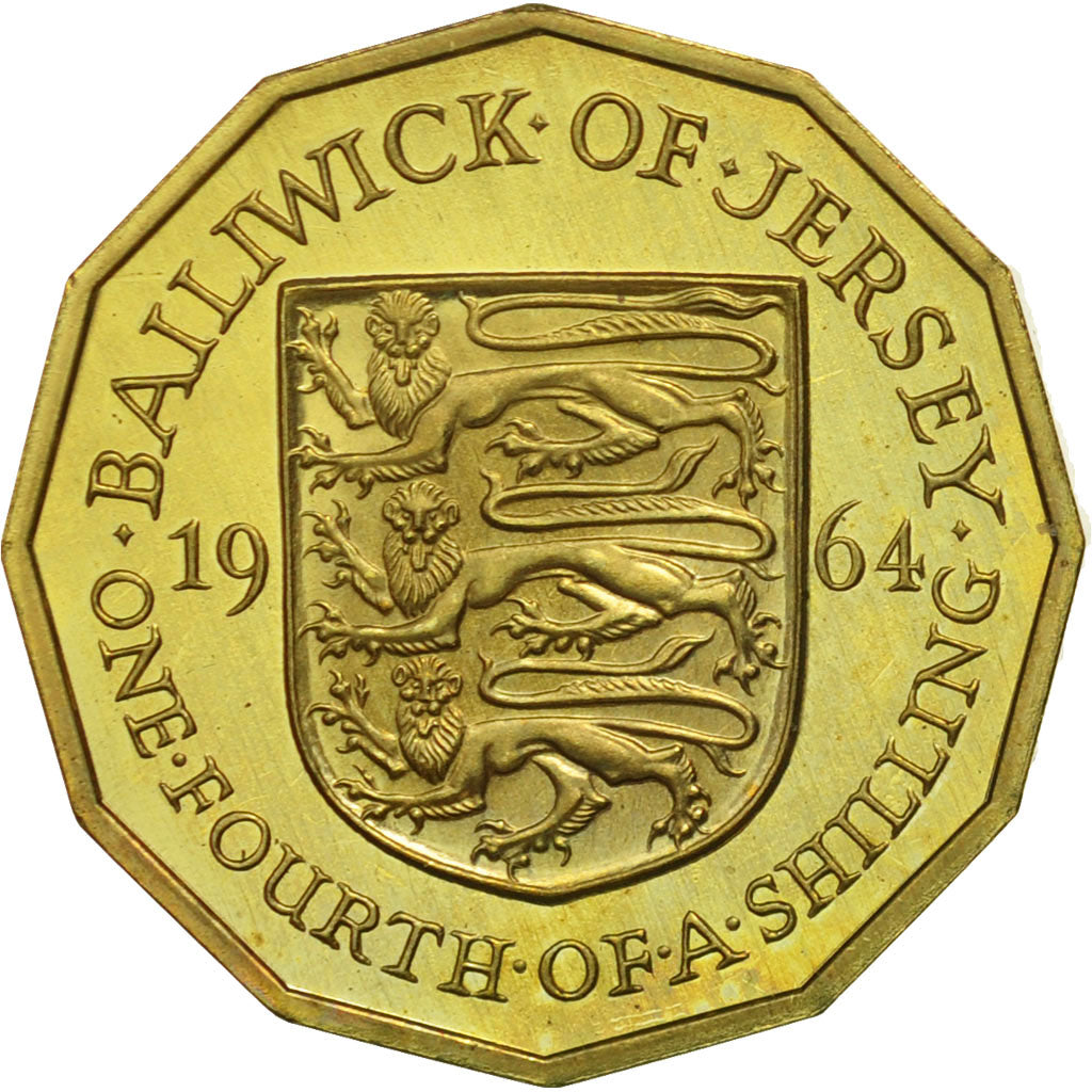 Coin, Jersey, Elizabeth II, 1/4 Shilling, 3 Pence, 1964, MS(63), Nickel-brass