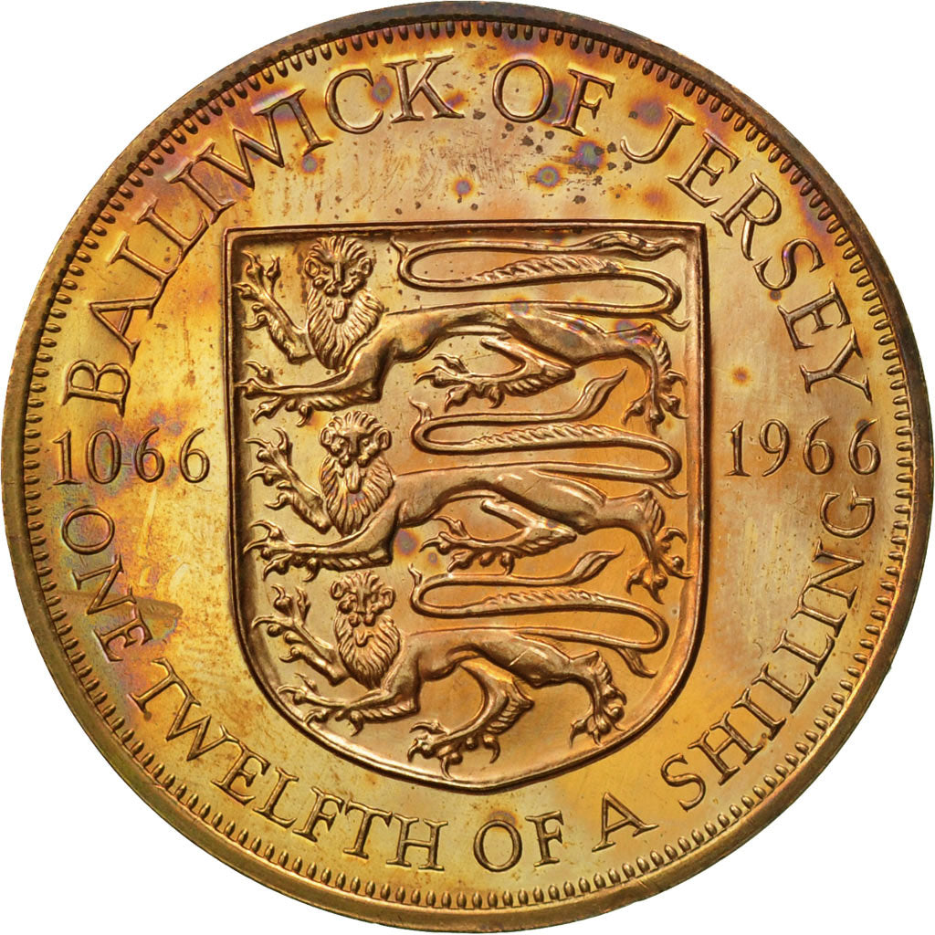Coin, Jersey, Elizabeth II, 1/12 Shilling, 1966, MS(63), Bronze, KM:26