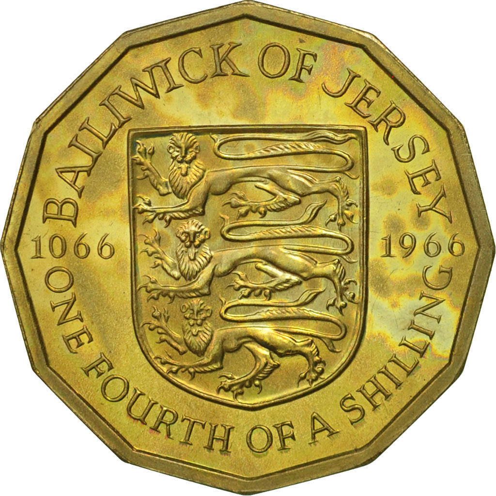 Jersey, Elizabeth II, 1/4 Shilling, 3 Pence, 1966, MS(63), Nickel-brass, KM:27