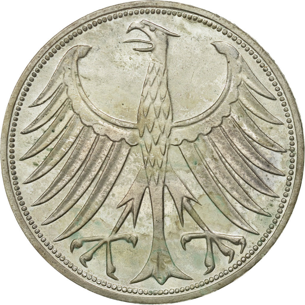GERMANY - FEDERAL REPUBLIC, 5 Mark, 1966, Karlsruhe, MS(60-62), Silver, KM:112.1