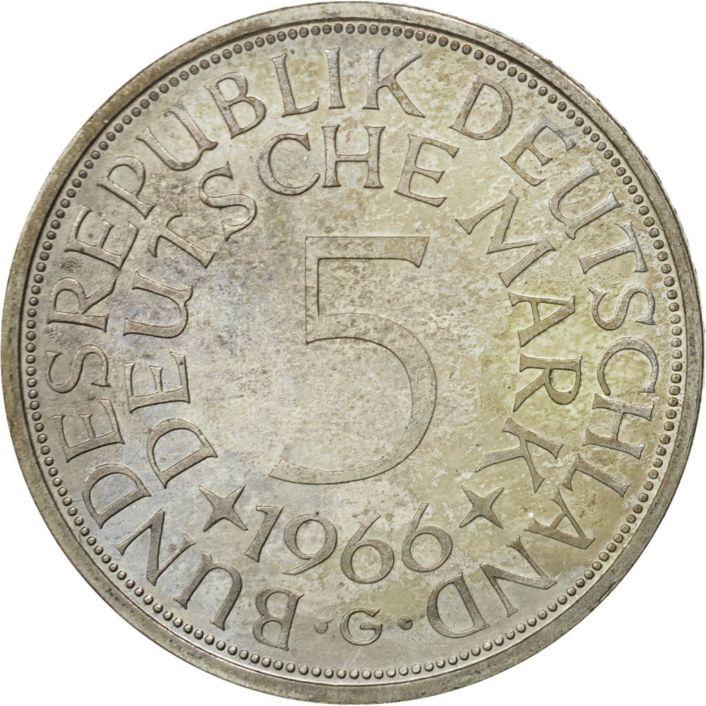 GERMANY - FEDERAL REPUBLIC, 5 Mark, 1966, Karlsruhe, MS(60-62), Silver, KM:112.1