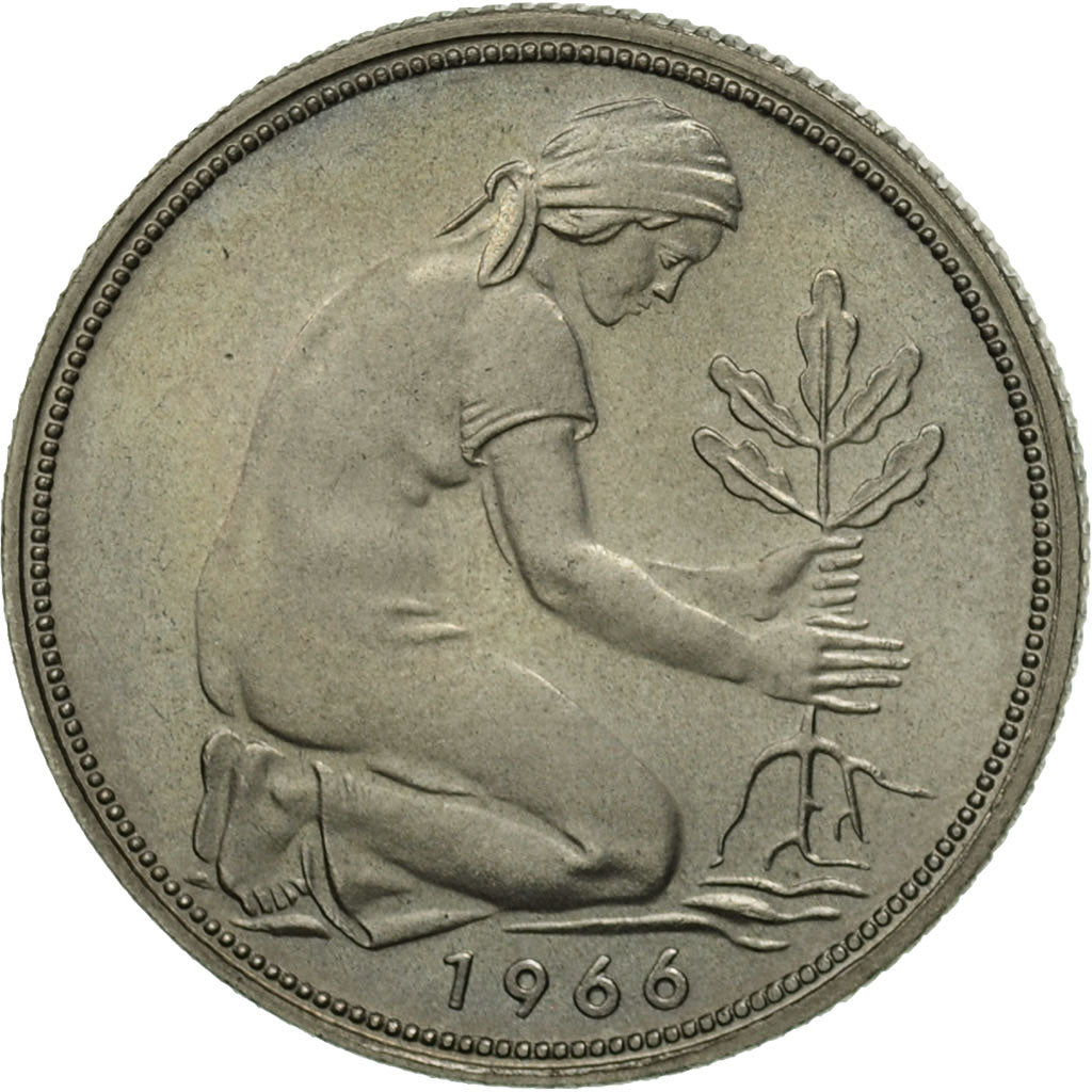 GERMANIA - REPUBBLICA FEDERALE, 50 Pfennig, 1966, Karlsruhe, SPL, Rame-nichel