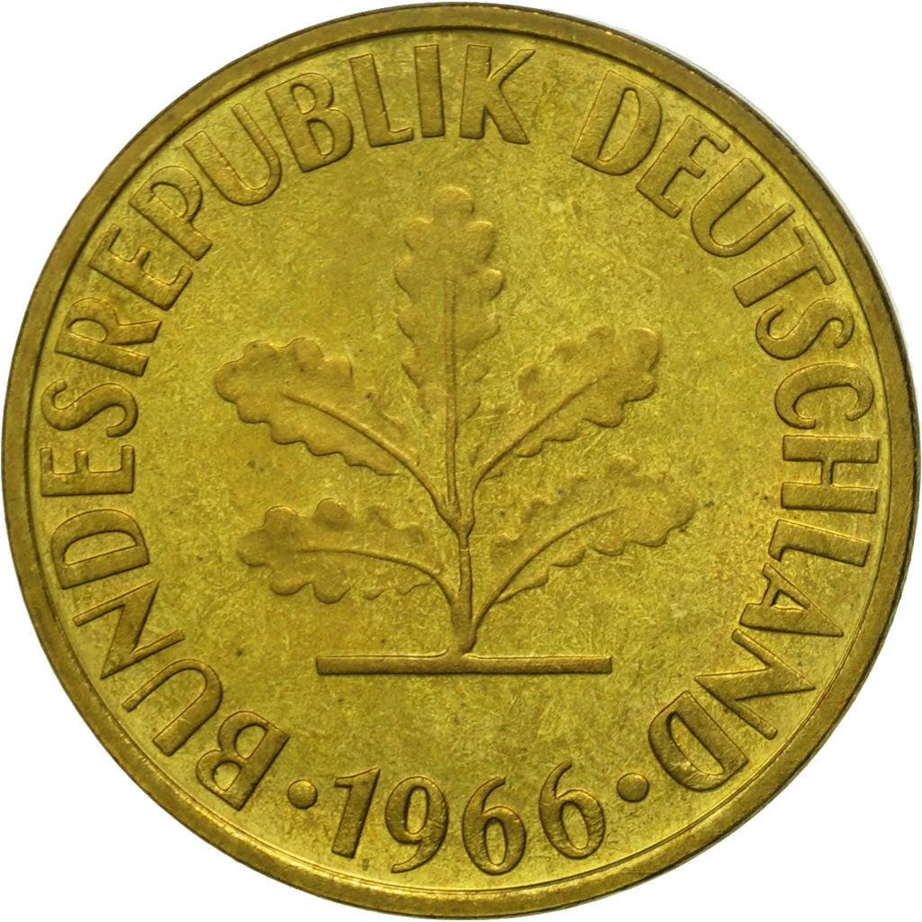 Coin, GERMANY - FEDERAL REPUBLIC, 10 Pfennig, 1966, Karlsruhe, MS(63), Brass