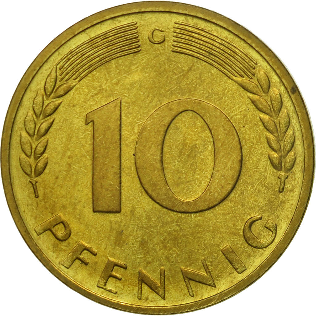 Coin, GERMANY - FEDERAL REPUBLIC, 10 Pfennig, 1966, Karlsruhe, MS(63), Brass