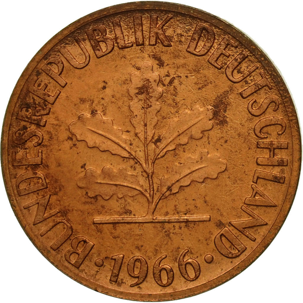 GERMANY - FEDERAL REPUBLIC, Pfennig, 1966, Karlsruhe, AU(50-53), Copper Plated