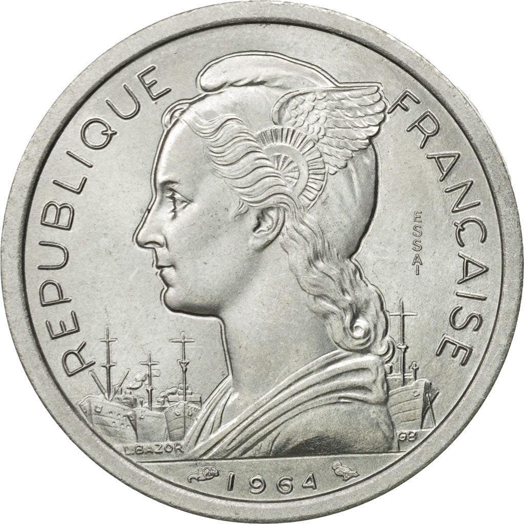 Coin, Comoros, 2 Francs, 1964, Paris, MS(63), Aluminum, KM:E2