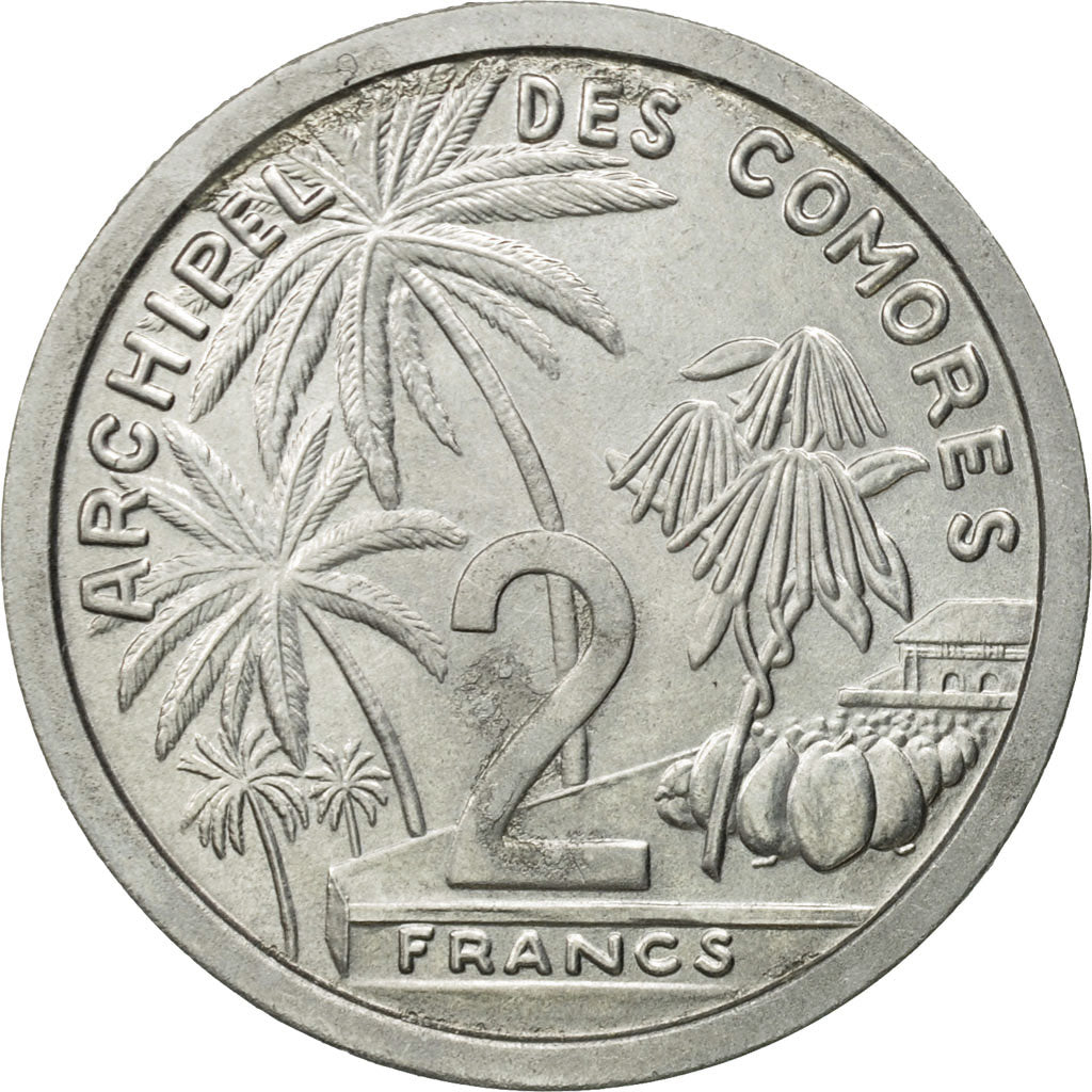 Coin, Comoros, 2 Francs, 1964, Paris, MS(63), Aluminum, KM:E2