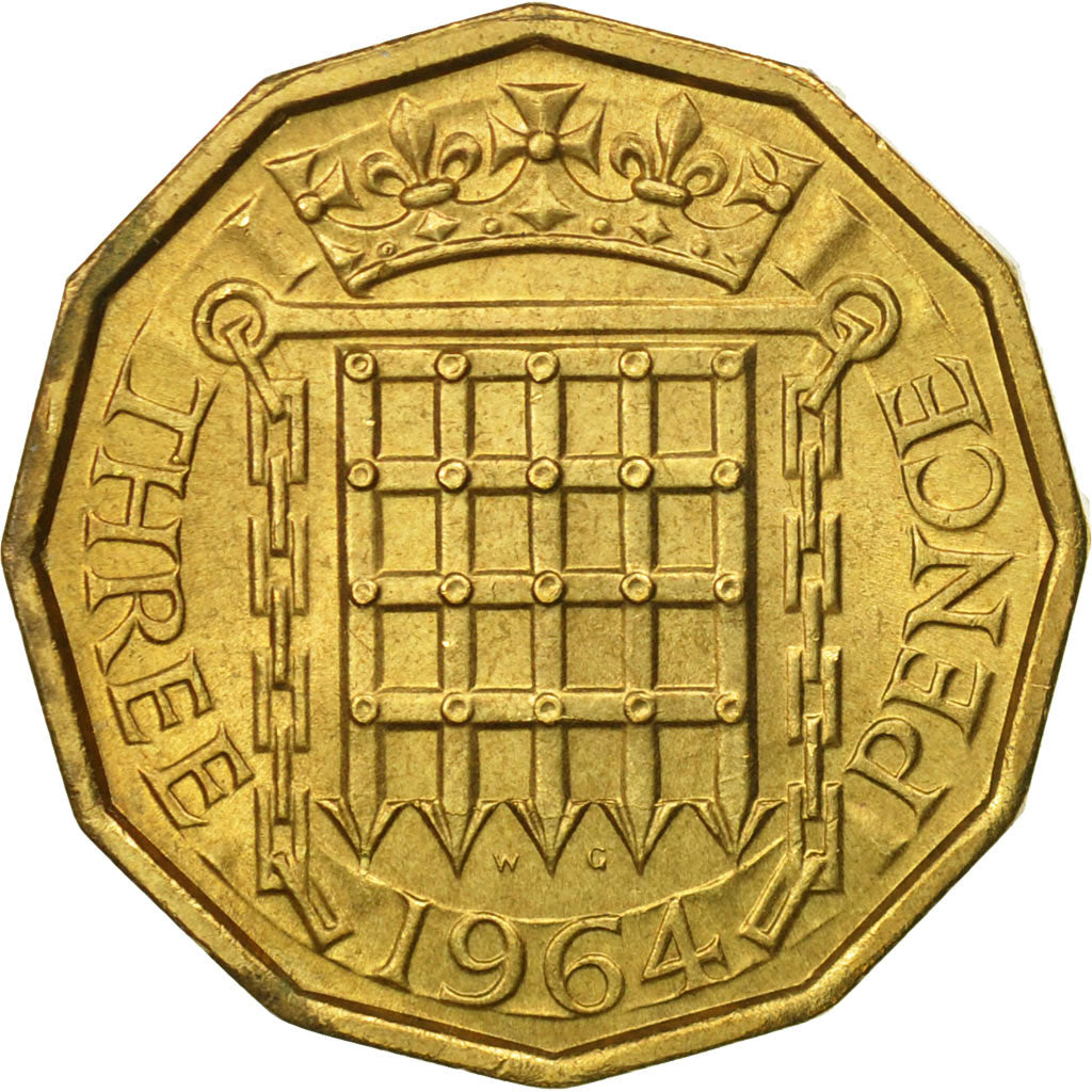 Coin, Great Britain, Elizabeth II, 3 Pence, 1964, MS(63), Nickel-brass, KM:900