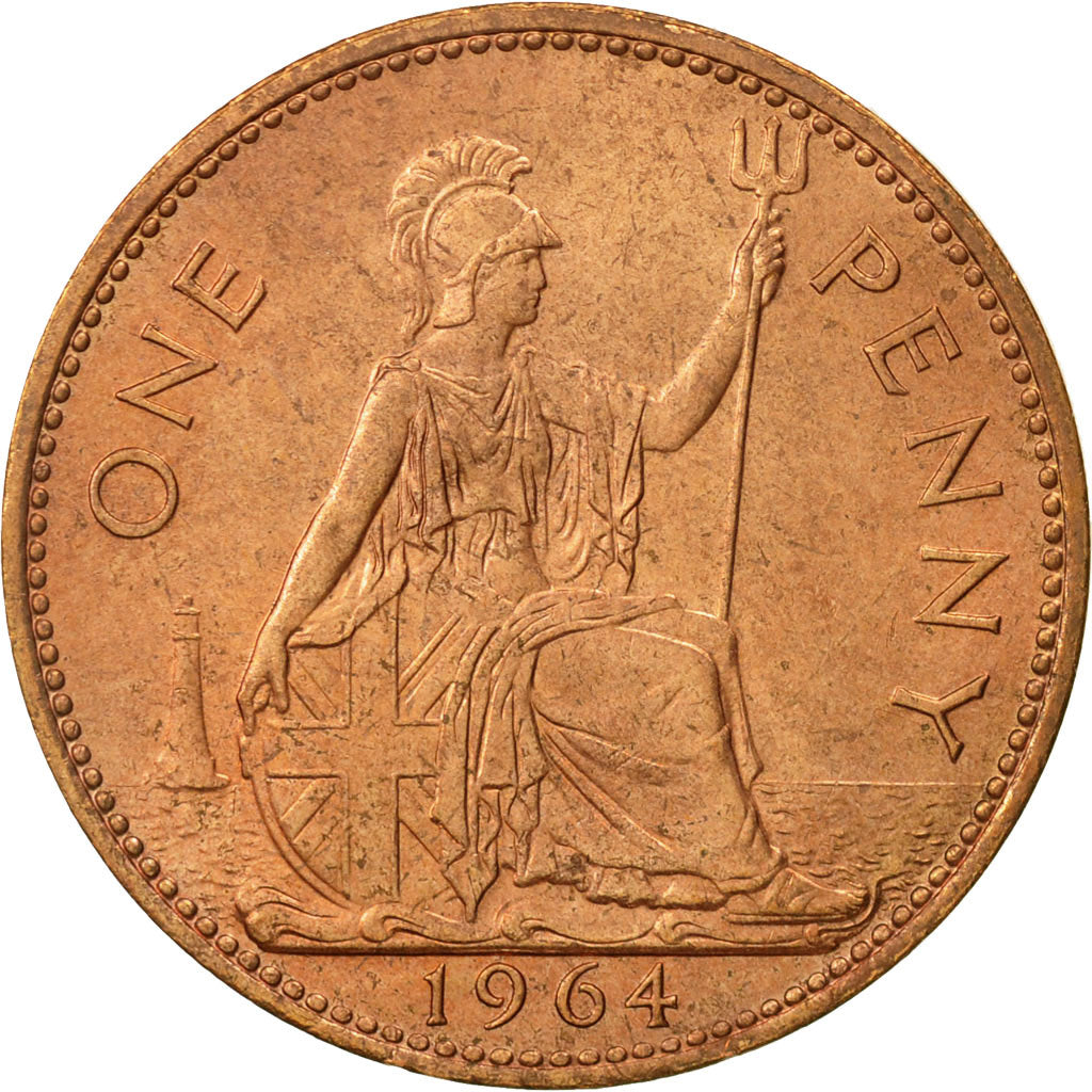 Great Britain, Elizabeth II, Penny, 1964, MS(63), Bronze, KM:897