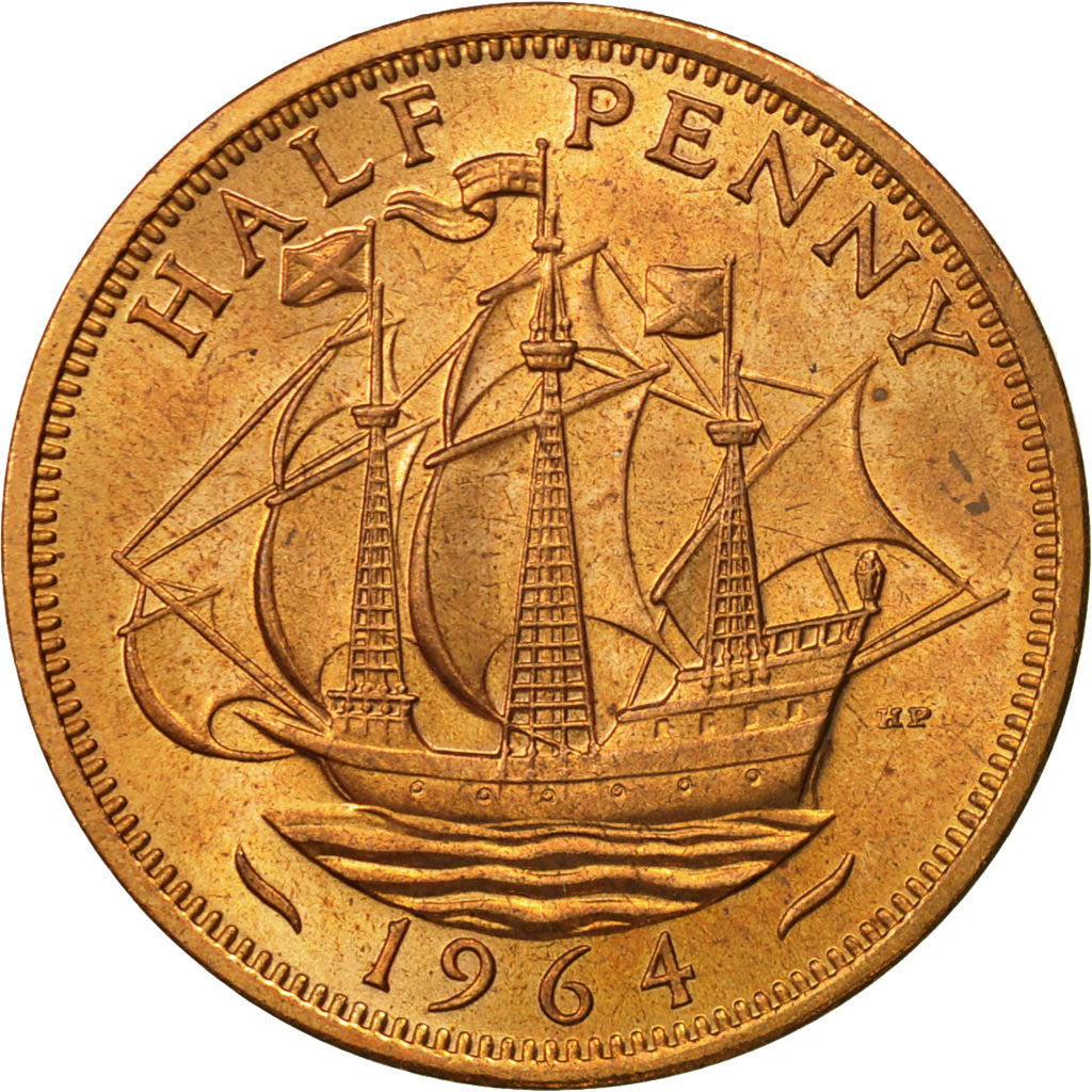 Coin, Great Britain, Elizabeth II, 1/2 Penny, 1964, MS(63), Bronze, KM:896