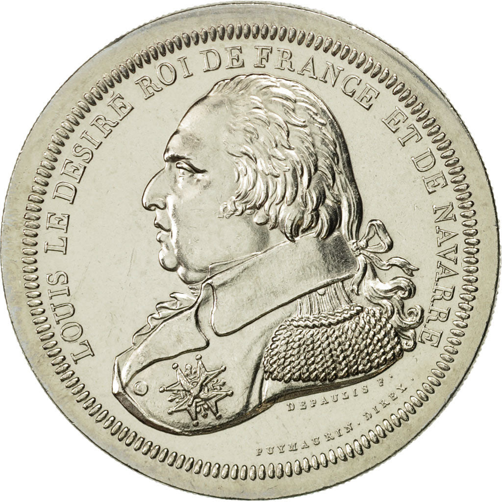 Francja, Medal, Louis XVIII Le Désiré, Historia, MS(64), Miedzionikiel