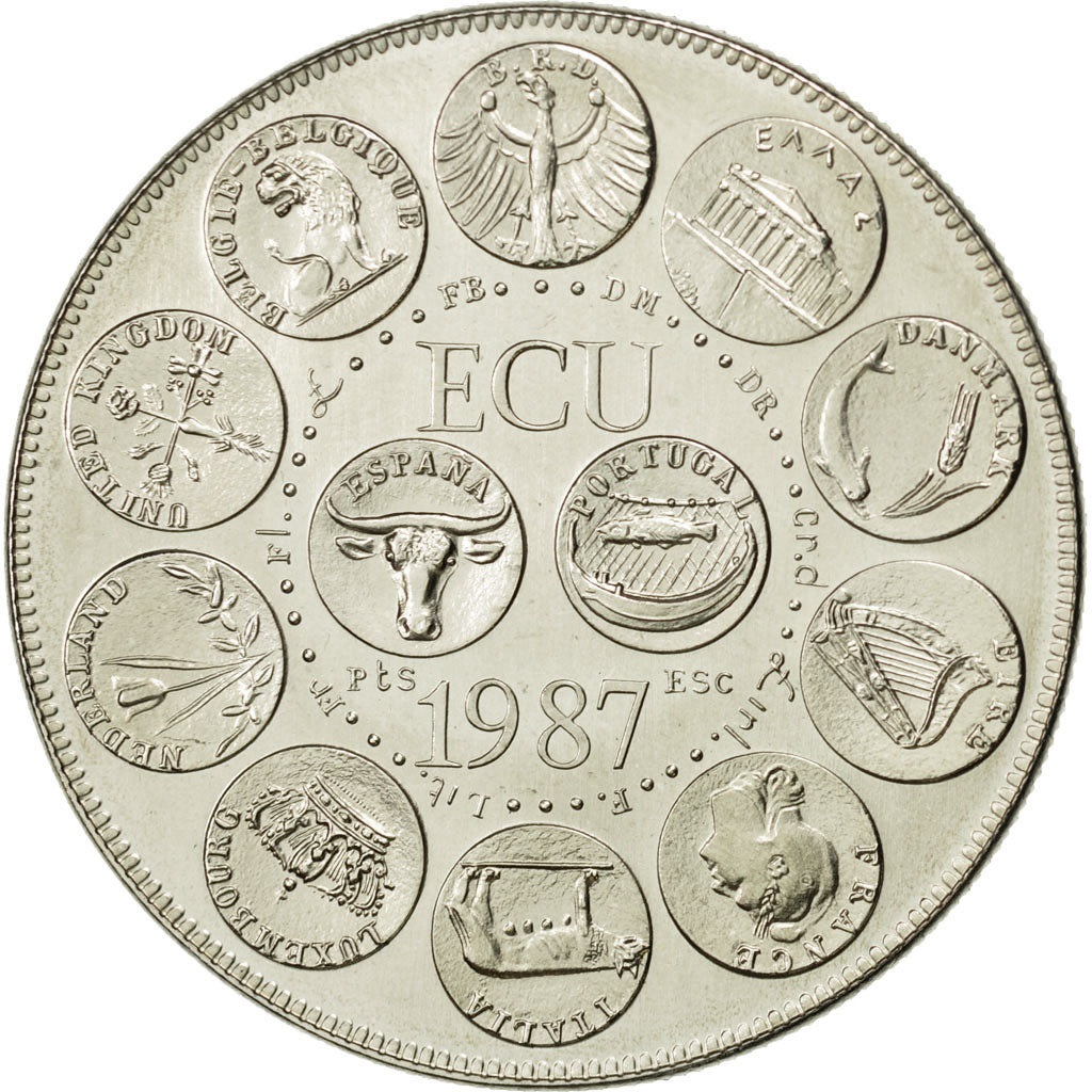 Francja, Medal, Ecu Europa, 1987, MS(64), Miedzionikiel