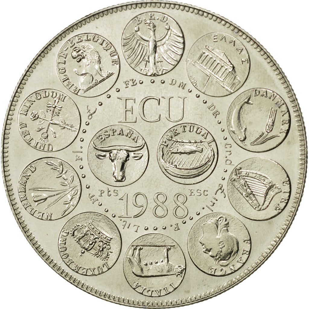 Francja, Medal, Ecu Europa, 1988, MS(64), Miedzionikiel