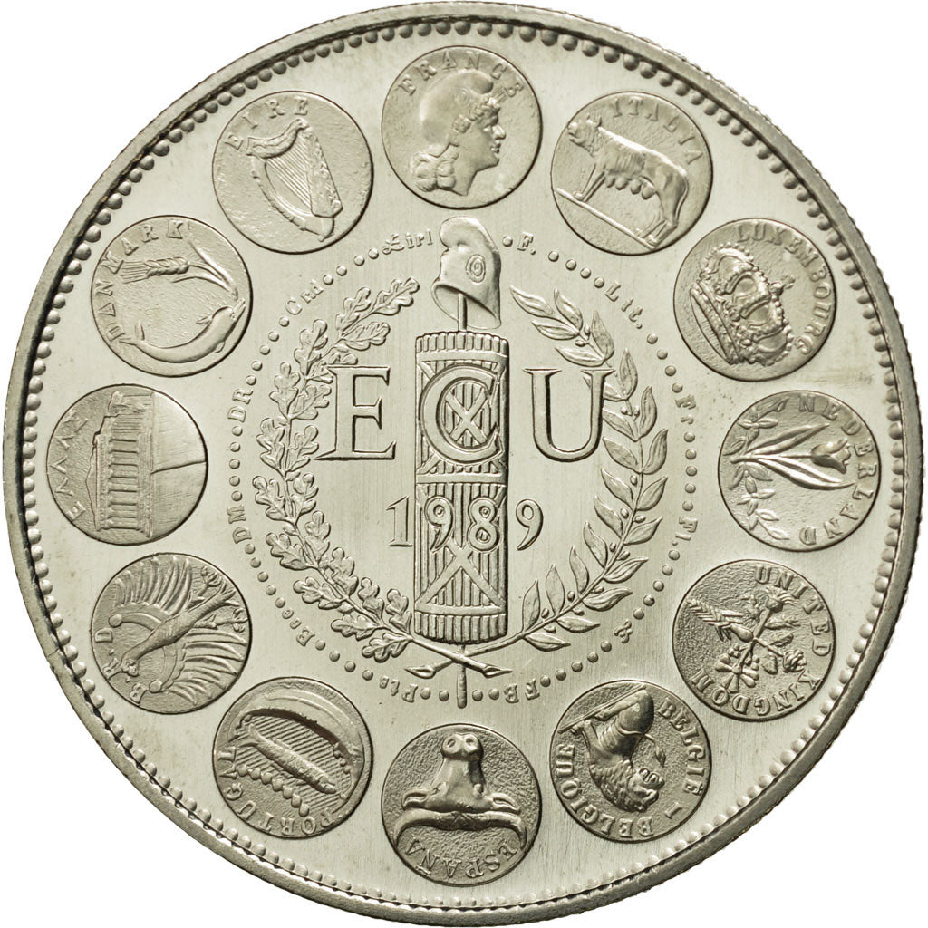 Francja, Medal, Ecu Europa, 1989, MS(64), Miedzionikiel