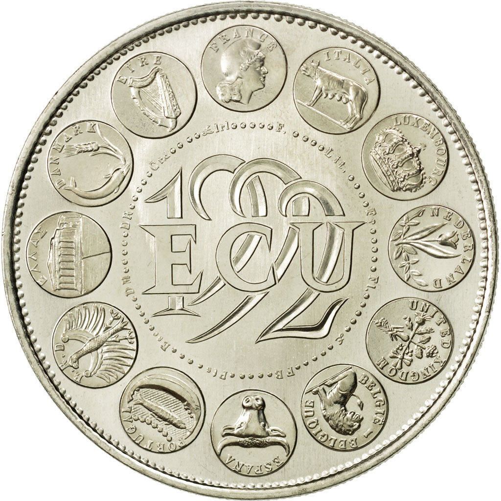 Francja, Medal, Ecu Europa, 1992, MS(64), Miedzionikiel