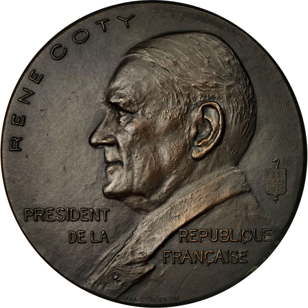 France, Medal, Les Présidents de la République, René Coty, 1953, Coeffin