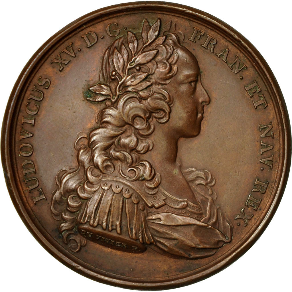 Francia, Medal, Ludovicus XV , Tutela Finium, 1722, Duvivier, EBC, Bronce