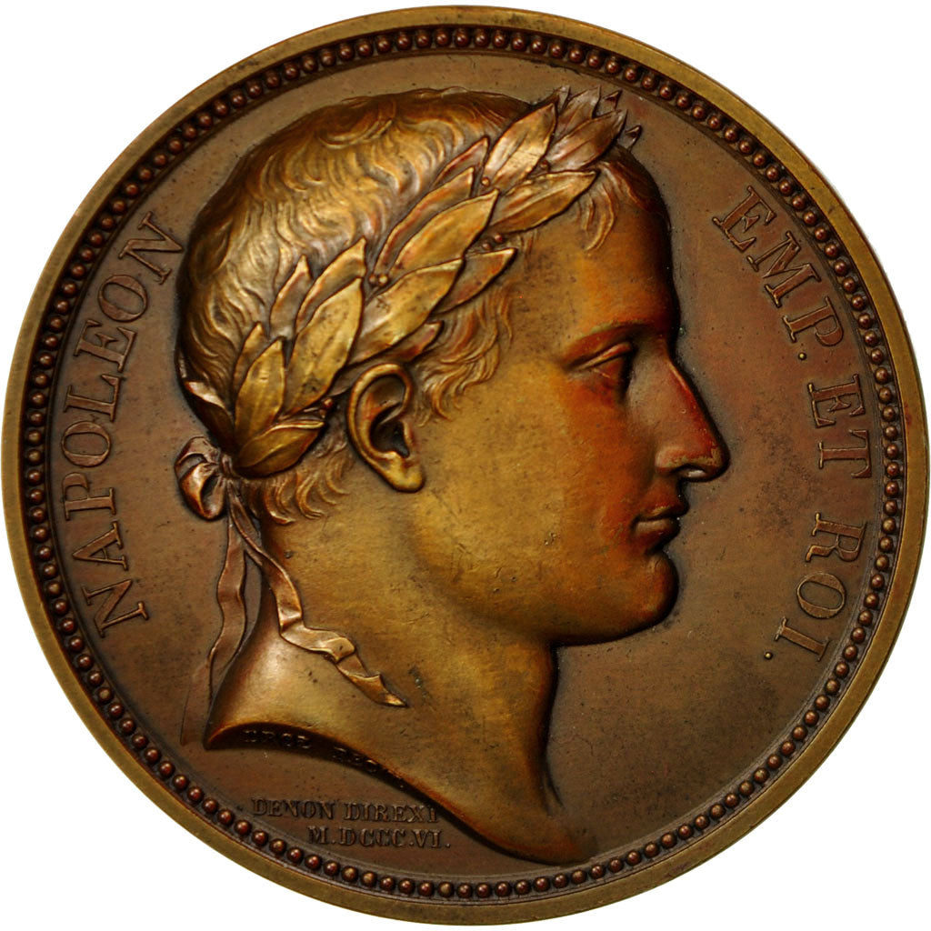France, Medal, Napoleon Ier , l'Empereur passe le Rhin à Maxence, 1806, Droz