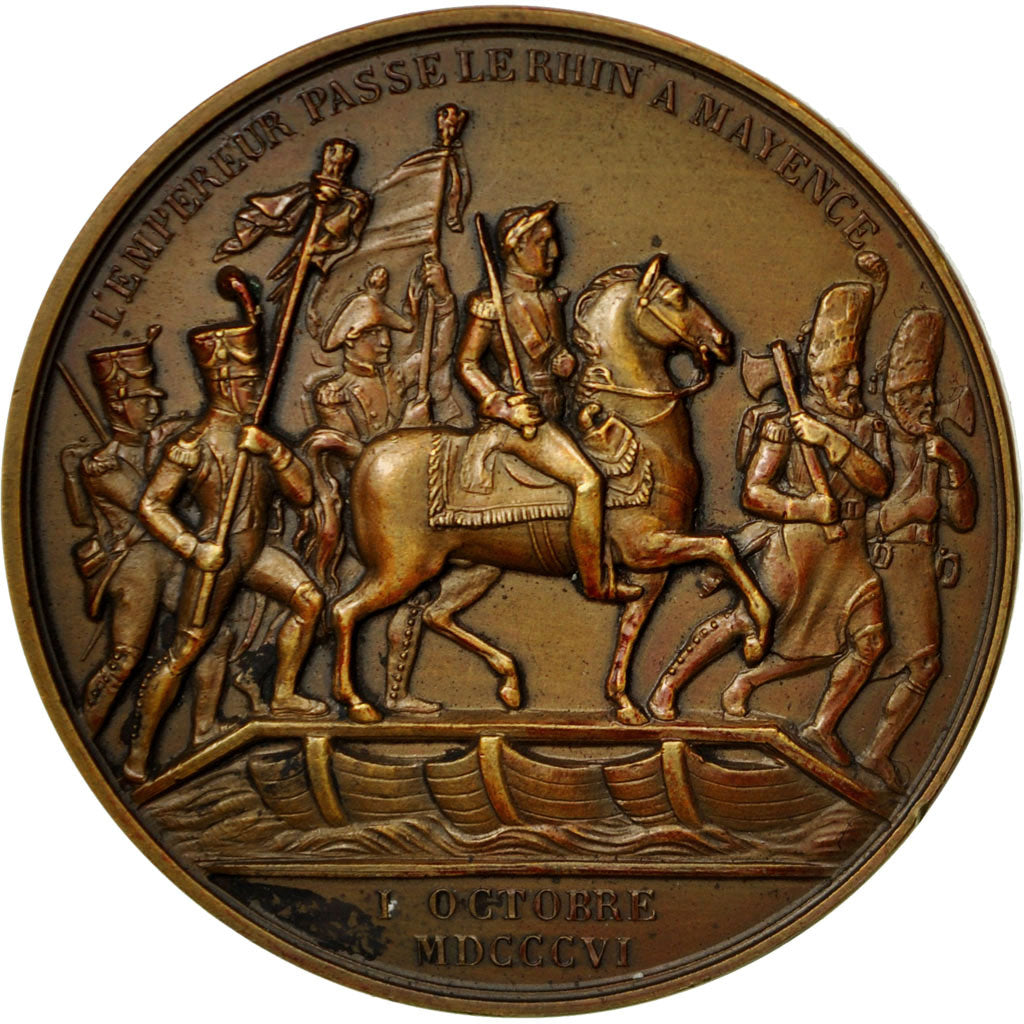 France, Medal, Napoleon Ier , l'Empereur passe le Rhin à Maxence, 1806, Droz