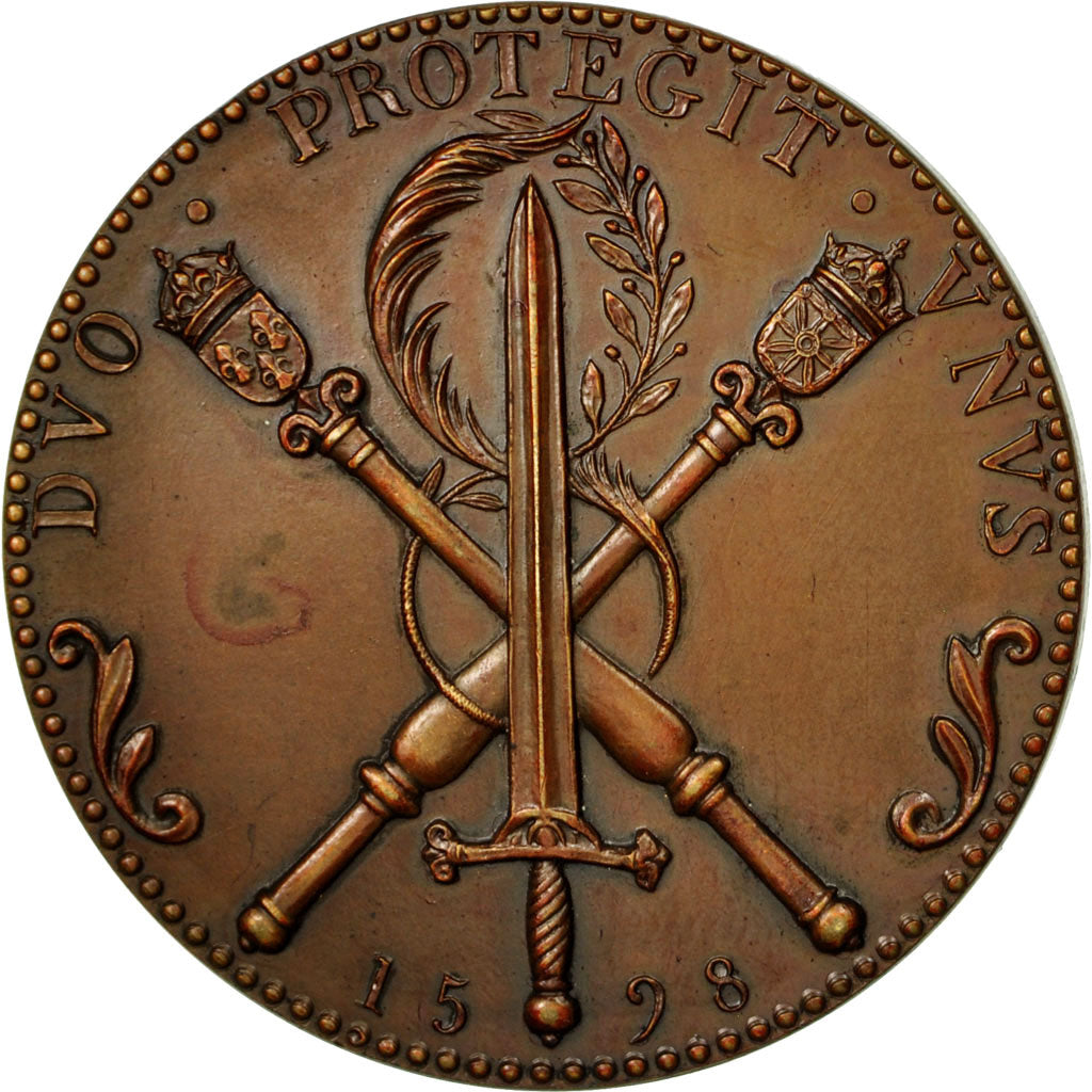 France, Medal, Henricus IIII , Duo Protegit Unus, 1598, MS(63), Bronze