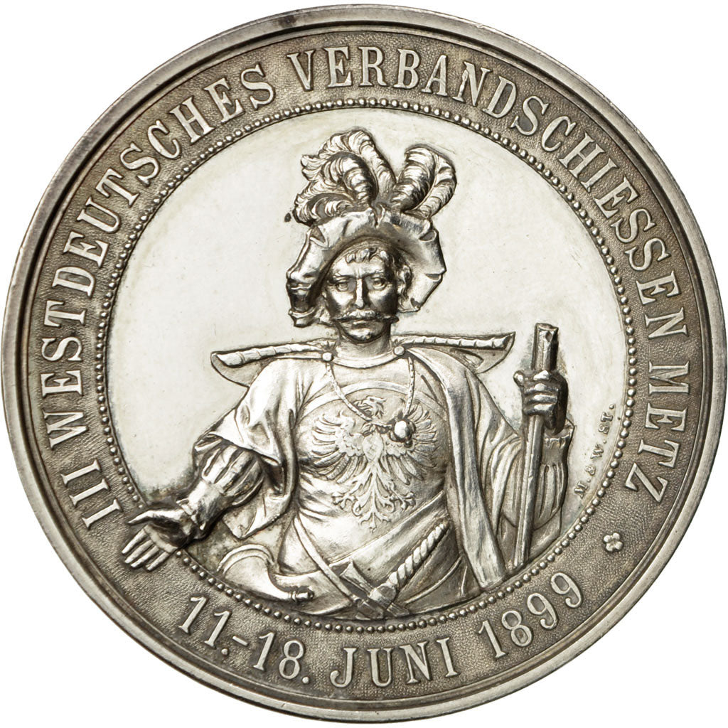 France, Medal, Fédération de Tir , Metz 11 / 18 Juin, 1899, MS(60-62), Silver